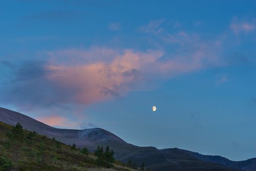 Moon Rising over the Cairngorm Mountains