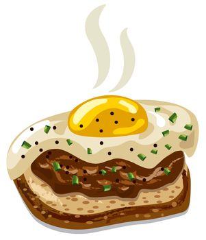 illustration of burger with fried egg and bread