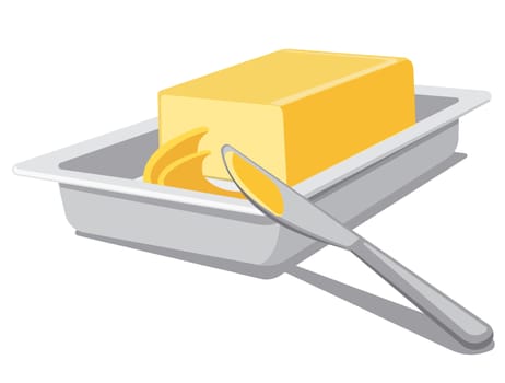 illustration of sliced spreading butter in tableware
