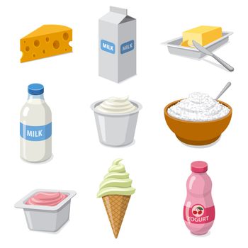 illustration of  icons set dairy milk products