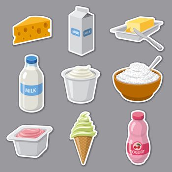 illustration of  stickers set for dairy milk products