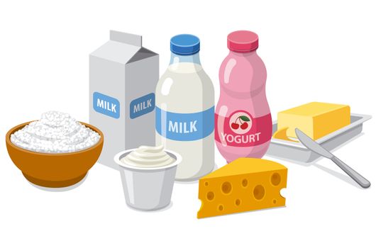 illustration of set different dairy milk products