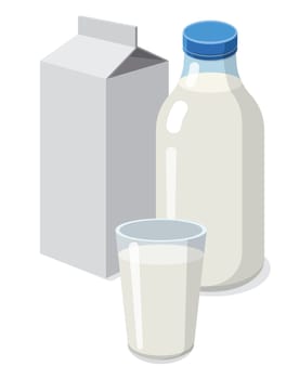 illustration of set bottle and glass with milk
