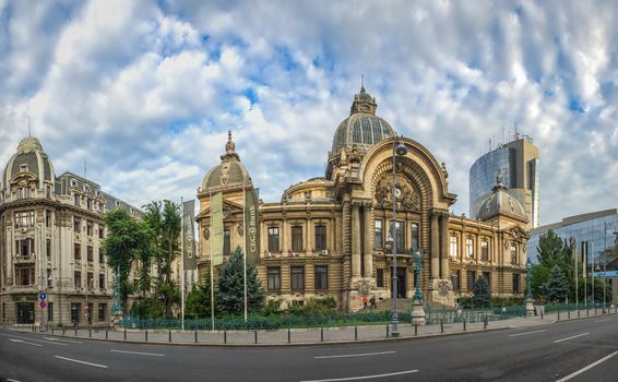 BUCHAREST, ROMANIA - 07.20.2018. Palace of the Deposits and Consignments in Bucharest, Romania in a cloudy summer morning