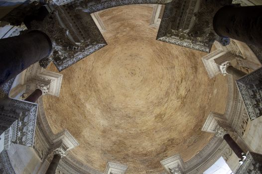 Inside croatian church dome in sacred building closeup.