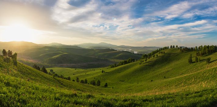 Beauty dawn on the beauty valleys, in the mountains in Altay