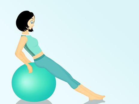 illustration of girl doing pilates with maxi ball