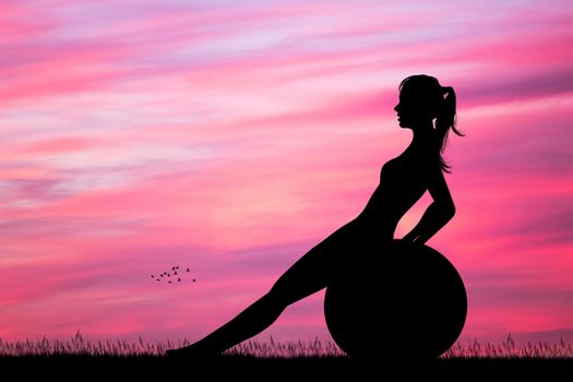 illustration of girl doing pilates at sunset