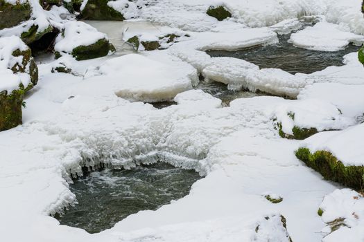 Little cascade with ice and icicles