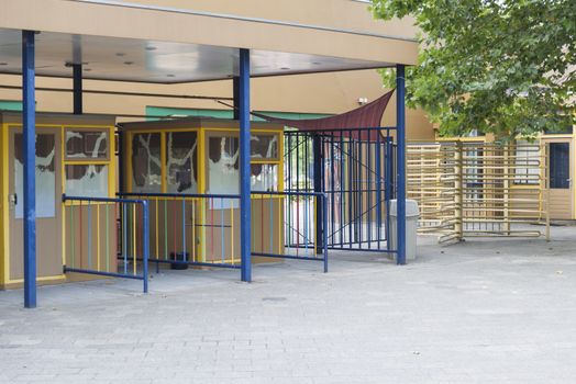 the entrance of amusemtn park with the cash desk and the tourniquets for entering the people to the park in beekse bergen in Holland