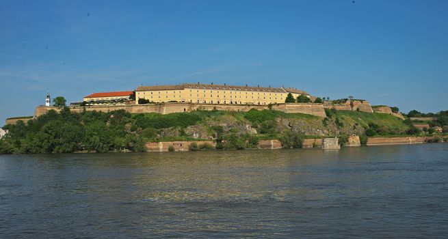 View at Petrovaradin fortress from other side of Danube in Novi Sad, Serbia