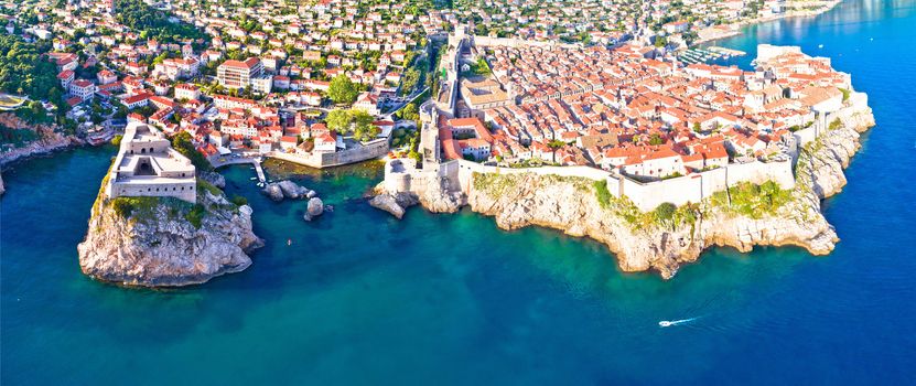 Historic city of Dubrovnik aerial panoramic view, southern Dalmatia region of Croatia