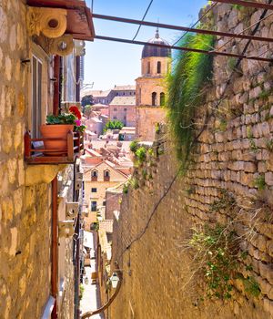 Dubrovnik steep narrow street view, Dalmatia region of Croatia