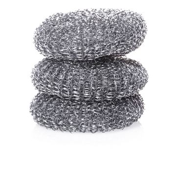 metallic sponge for dishes on white isolated background