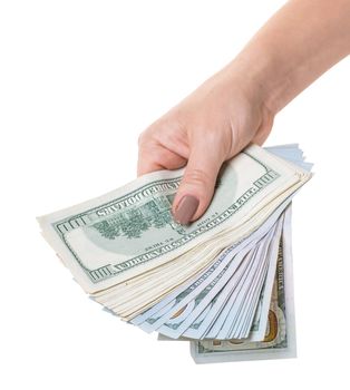 paper money in hand on white isolated background