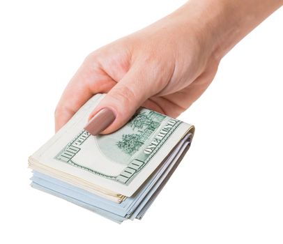 paper money in hand on white isolated background