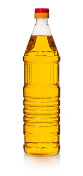 sunflower oil in bottle on white isolated background