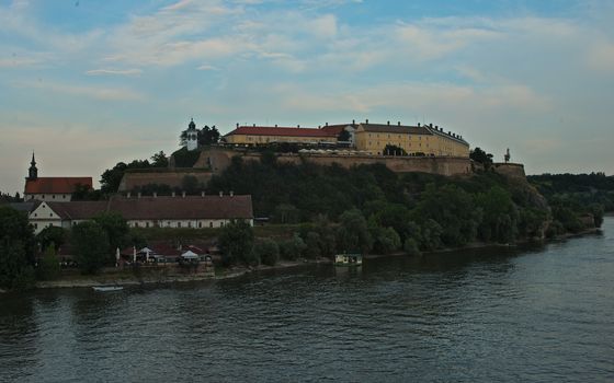 View at Petrovaradin fortress from other side of Danube in Novi Sad, Serbia