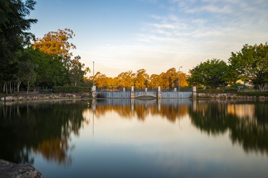 Beautiful lake in Springfield Lakes, Ipswich City, Queensland in the afternoon.