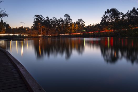 Beautiful lake in Springfield Lakes, Ipswich City, Queensland at dusk.