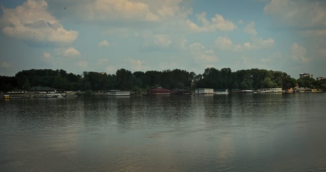 Rafts on Danube in Novi Sad, Serbia