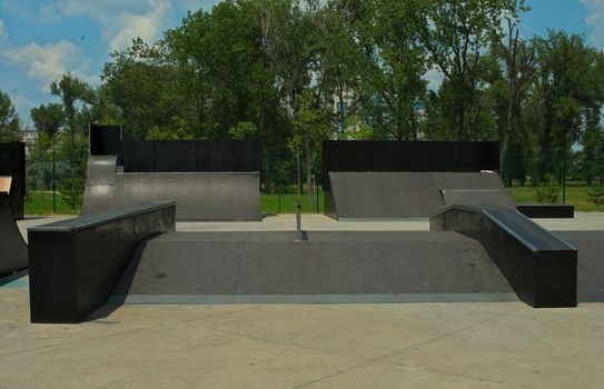 Empty Sports Complex Skateboard Park at Liman park, Novi Sad, Serbia