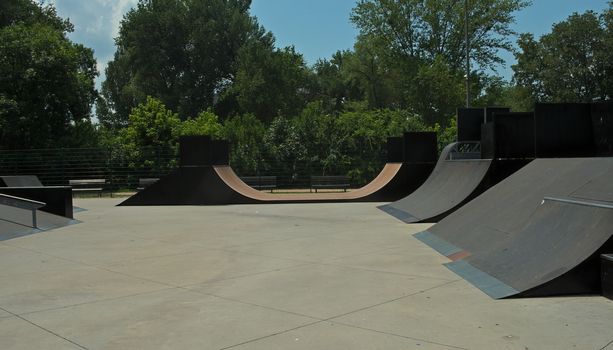 Empty Sports Complex Skateboard Park at Liman park, Novi Sad, Serbia