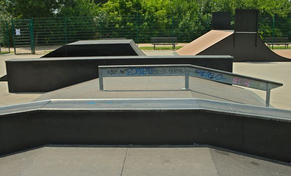Empty Sports Complex Skateboard Park at Liman park, Novi Sad, Serbia