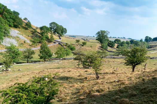 View of the countryside around Malham Cove in the Yorkshire Dales National Park