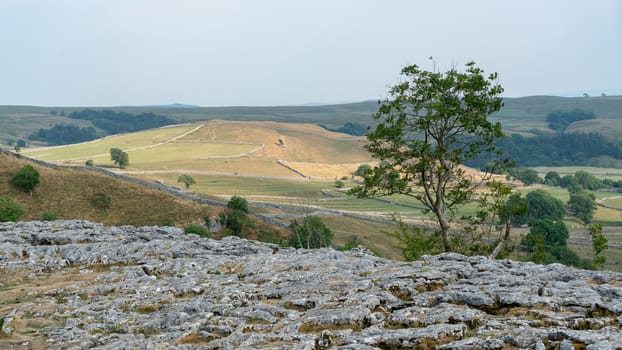 View of the Limestone Pavement above Malham Cove in the Yorkshire Dales National Park