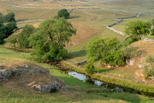 View of the countryside around Malham Cove in the Yorkshire Dales National Park