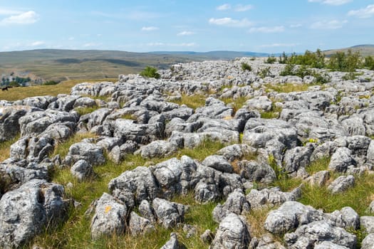 View of the Limestone Pavement near the village of Conistone in the Yorkshire Dales National Park