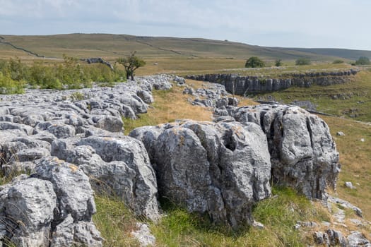 View of the Limestone Pavement near the village of Conistone in the Yorkshire Dales National Park