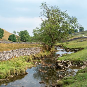 View of the countryside around Malham Cove in the Yorkshire Dales National Park