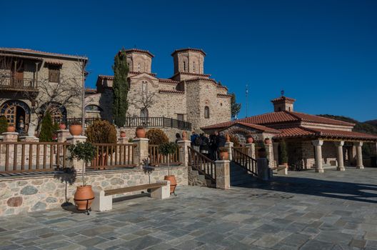 Meteora, Greece - January 6, 2018: Inside of Varlaam Monastery in Meteora rocks, meaning "suspended into air" in Trikala, Greece