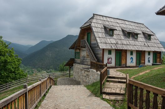 Mokra Gora, Serbia - May 6, 2018: Drvengrad (Mecavnik/Kustendorf) Eco village built by Emir Kusturica in Mokra Gora of in Western Serbia