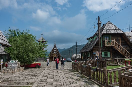 Mokra Gora, Serbia - May 6, 2018: Drvengrad (Mecavnik/Kustendorf) Eco village built by Emir Kusturica in Mokra Gora of in Western Serbia