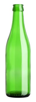 empty green bottle standing on white background