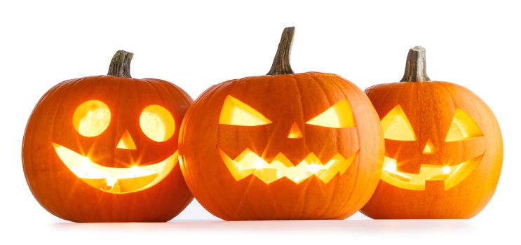 Three Halloween Pumpkins isolated on white background