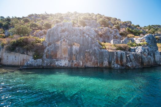 Sea, near ruins of the ancient city on the Kekova island, Turkey