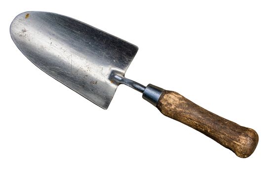 Isolated Small Grungy Garden Trowel On A White Background