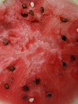 Red pulp of the ripe berry watermelon with seed