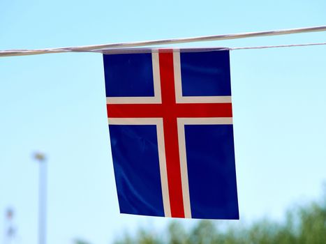 Iceland flag - flag of Iceland - Icelandic flag hanged on a line of flags