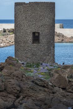 old tower, remain of a wall to protect castelsardo, a village on sardinia island belongs to Italy