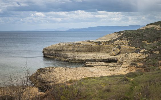 beautifull rocks at the coastline of sardinia island with blue sea mountains and great nature in wild landscape