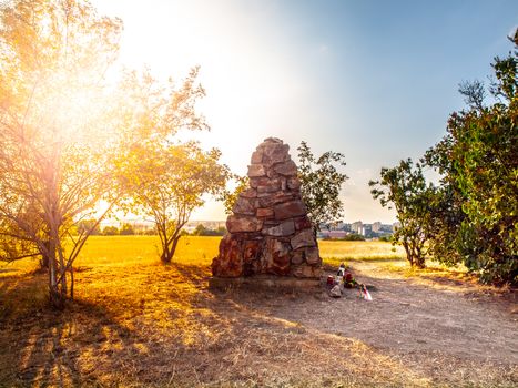 White Mountain Memorial. Stone pyramid at the place of Battle of White Mountain - 1620, Prague, Czech Republic.