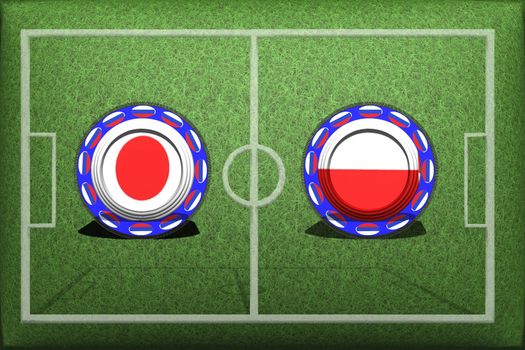 Football, World Cup 2018, Game Group H, Japan - Poland, Thursday, June 28, Button with national flags on the green grass.