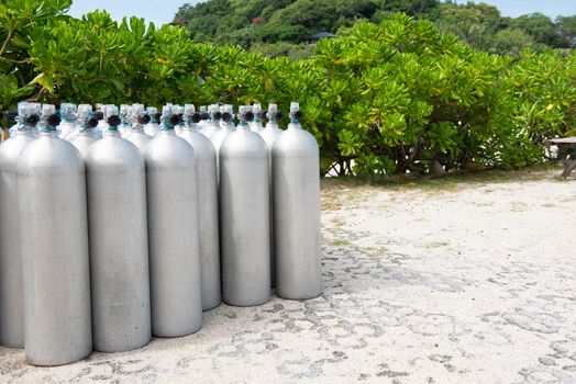 Diving oxygen tank under the sea of ​​diving on the island in Thailand.