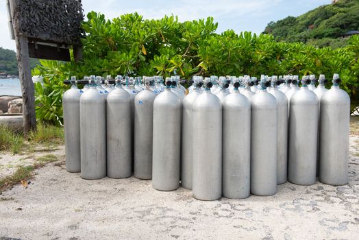 Diving oxygen tank under the sea of ​​diving on the island in Thailand.