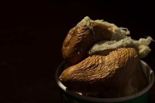 Close up Durian seeds after eating meat. Black background makes the seeds stand out.